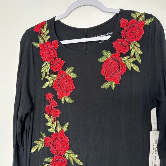 Soft Surroundings Rosarita Applique Dress Black Floral Whimsigoth Small - Picture 6 of 13